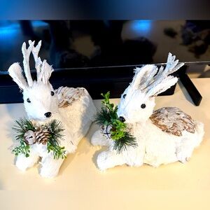 Snowfall Sitting Reindeer Deer Sparkle Holiday Winter Christmas Decor Set of 2